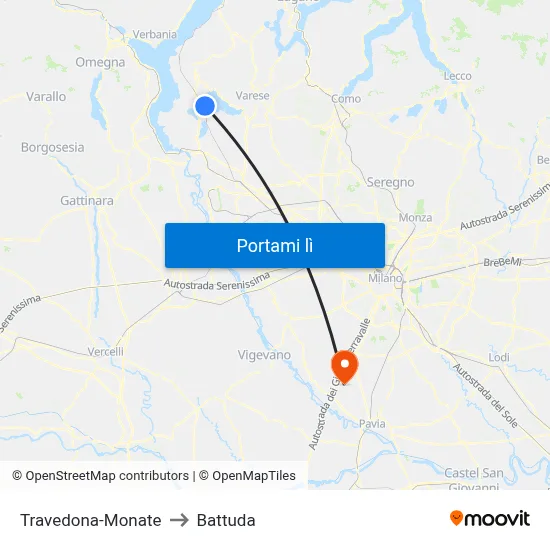 Travedona-Monate to Battuda map