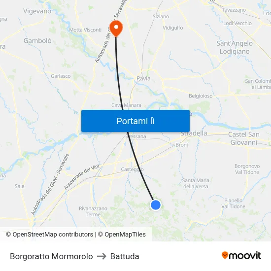 Borgoratto Mormorolo to Battuda map