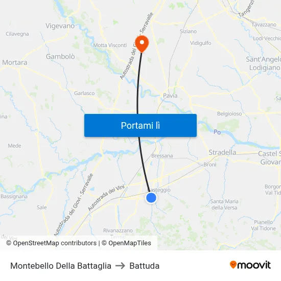 Montebello Della Battaglia to Battuda map