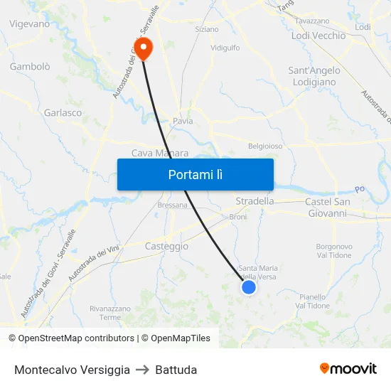 Montecalvo Versiggia to Battuda map