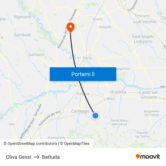 Oliva Gessi to Battuda map