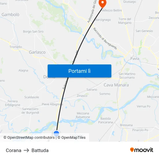 Corana to Battuda map
