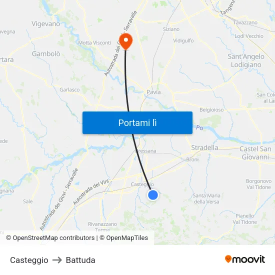 Casteggio to Battuda map