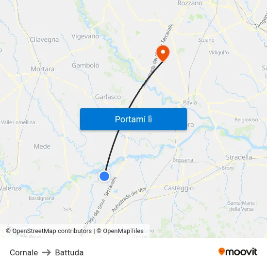 Cornale to Battuda map