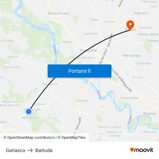 Garlasco to Battuda map