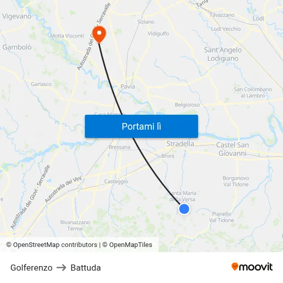 Golferenzo to Battuda map