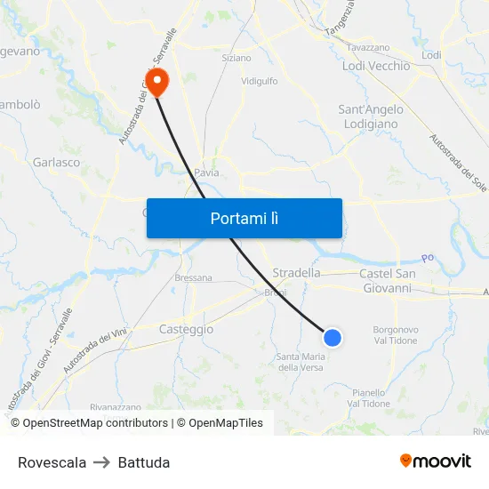 Rovescala to Battuda map