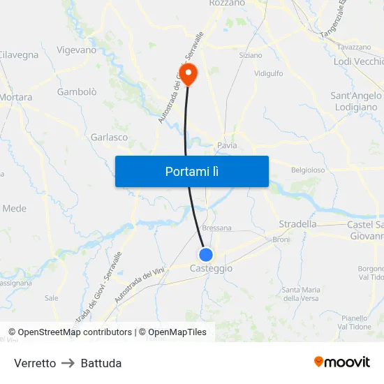 Verretto to Battuda map
