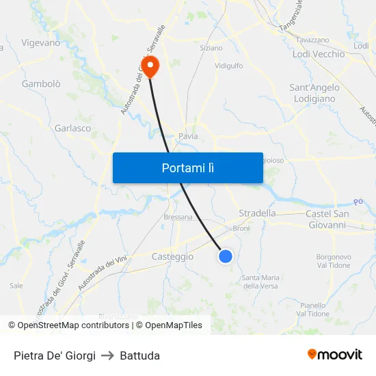 Pietra De' Giorgi to Battuda map