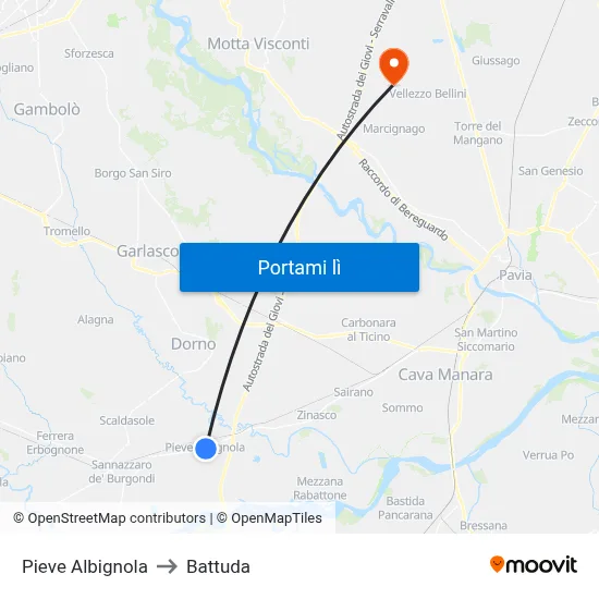 Pieve Albignola to Battuda map