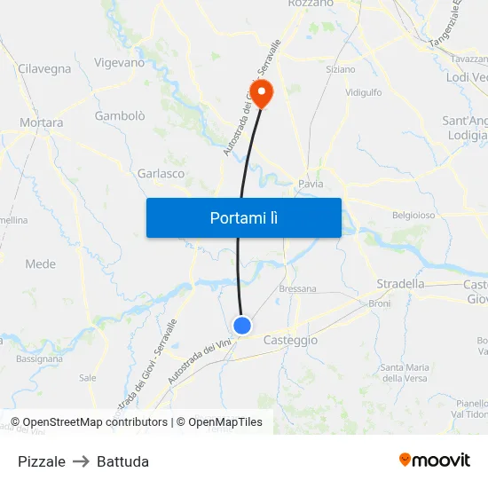 Pizzale to Battuda map