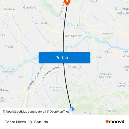 Ponte Nizza to Battuda map