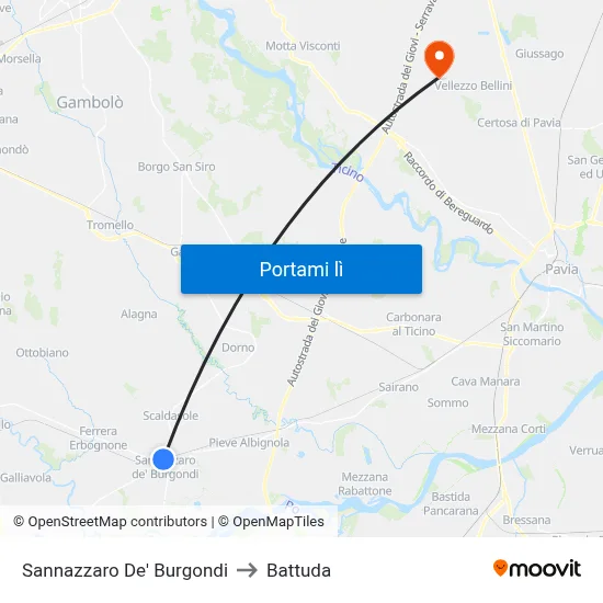 Sannazzaro De' Burgondi to Battuda map