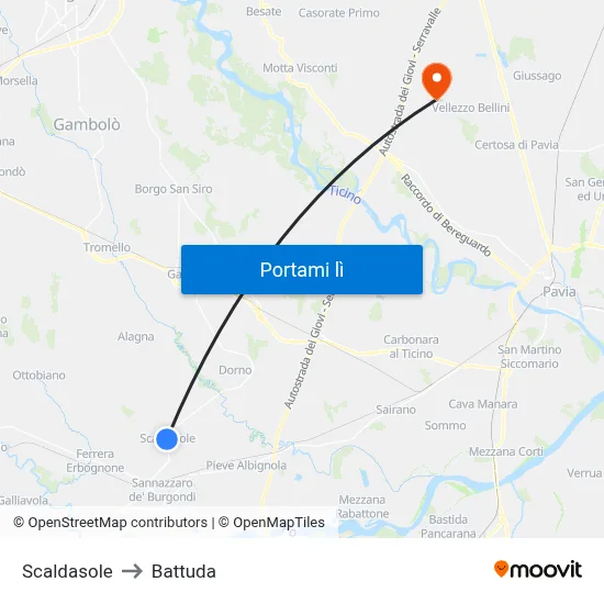 Scaldasole to Battuda map