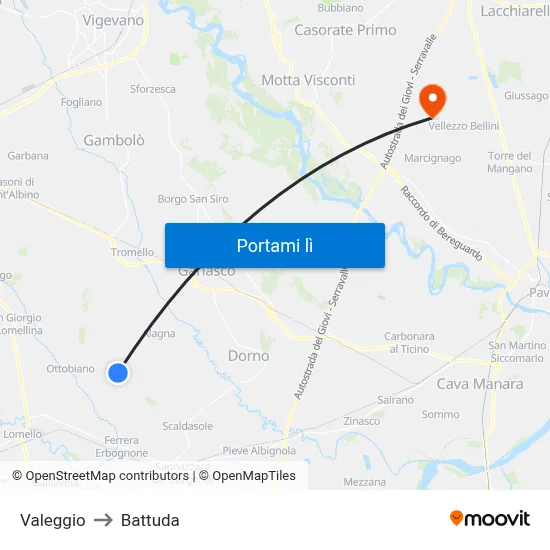 Valeggio to Battuda map