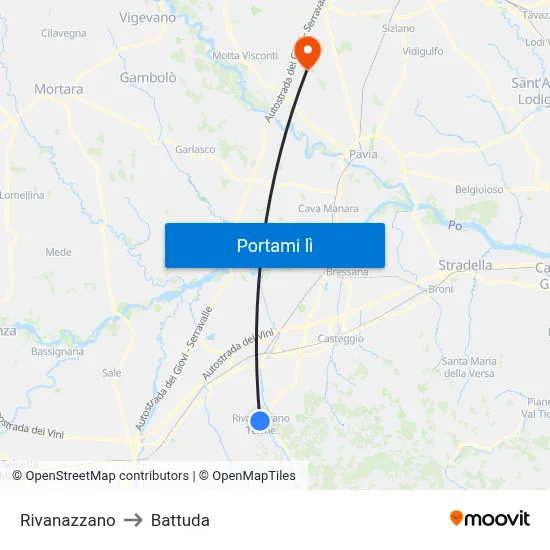 Rivanazzano to Battuda map