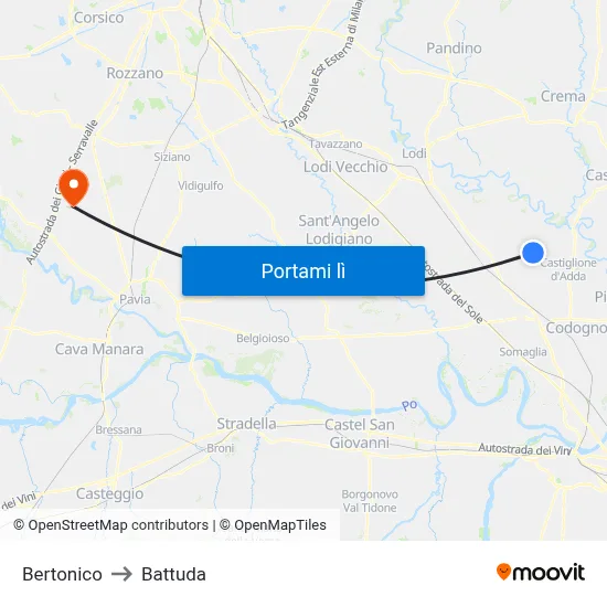 Bertonico to Battuda map