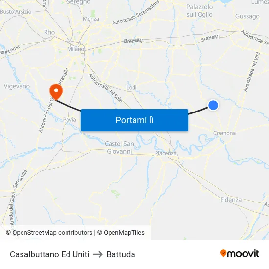 Casalbuttano Ed Uniti to Battuda map
