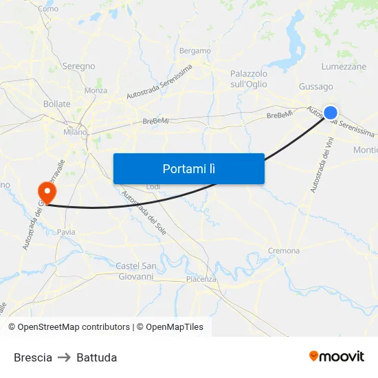 Brescia to Battuda map
