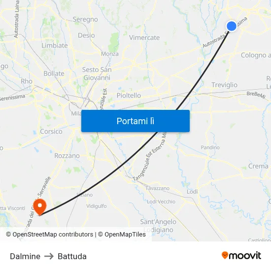 Dalmine to Battuda map