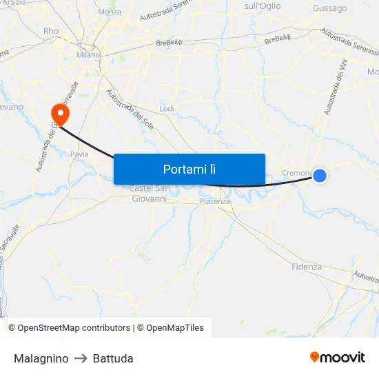 Malagnino to Battuda map