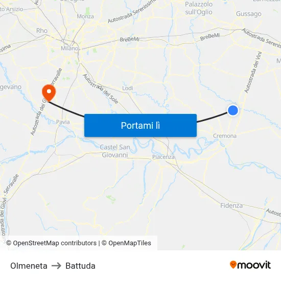 Olmeneta to Battuda map