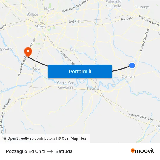 Pozzaglio Ed Uniti to Battuda map