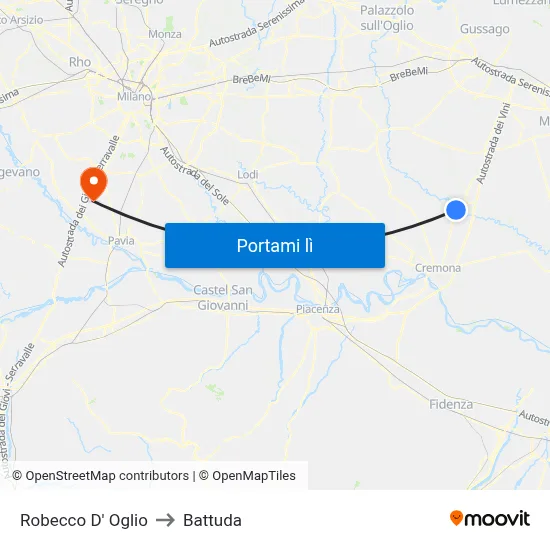 Robecco D' Oglio to Battuda map