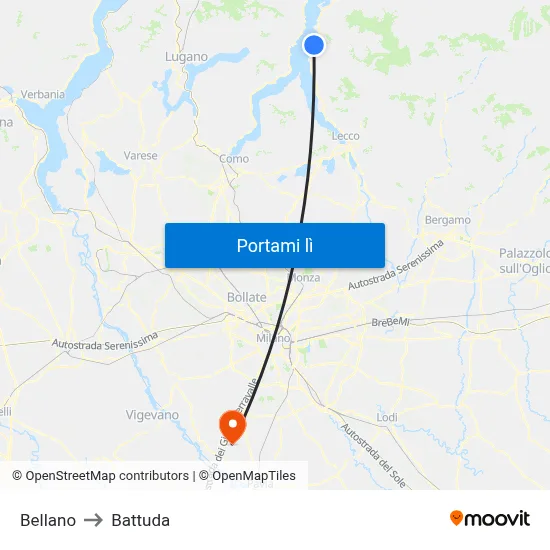 Bellano to Battuda map