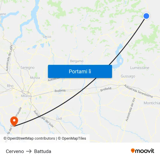 Cerveno to Battuda map
