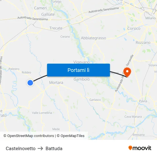 Castelnovetto to Battuda map