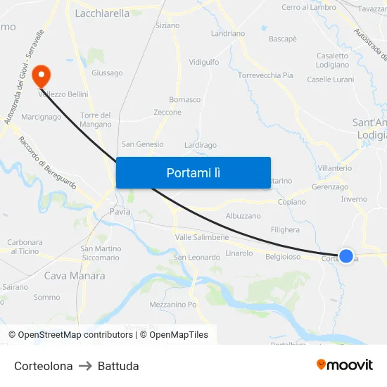 Corteolona to Battuda map