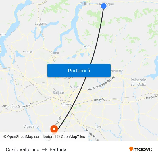 Cosio Valtellino to Battuda map