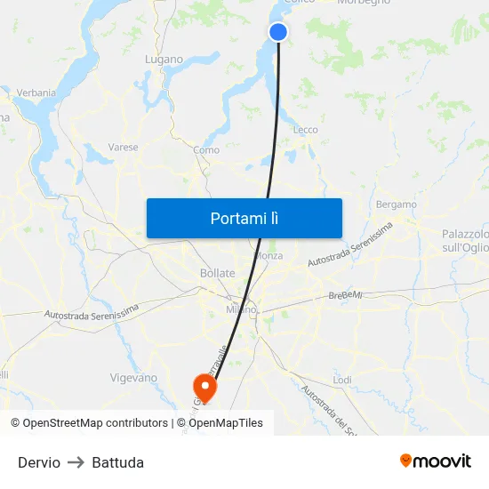 Dervio to Battuda map