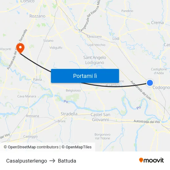 Casalpusterlengo to Battuda map