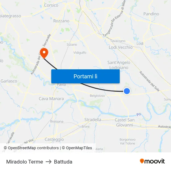 Miradolo Terme to Battuda map