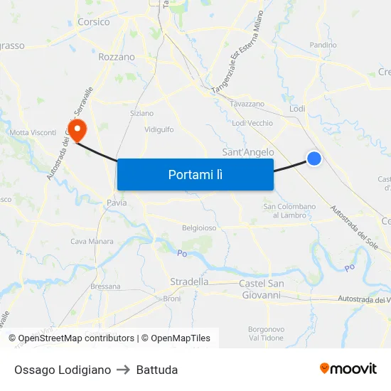 Ossago Lodigiano to Battuda map