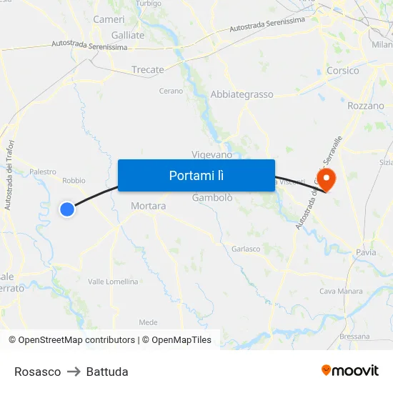 Rosasco to Battuda map