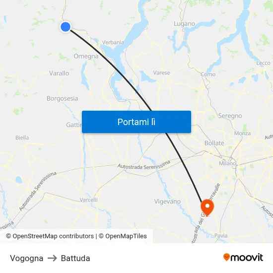 Vogogna to Battuda map