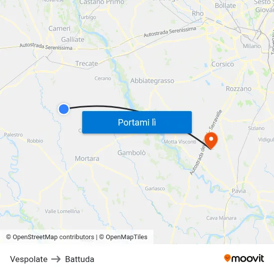 Vespolate to Battuda map