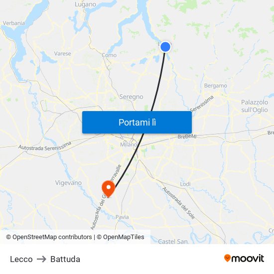 Lecco to Battuda map