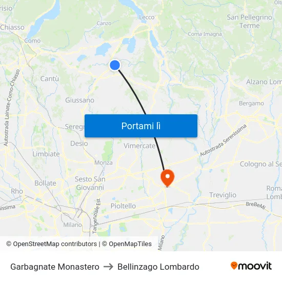 Garbagnate Monastero to Bellinzago Lombardo map