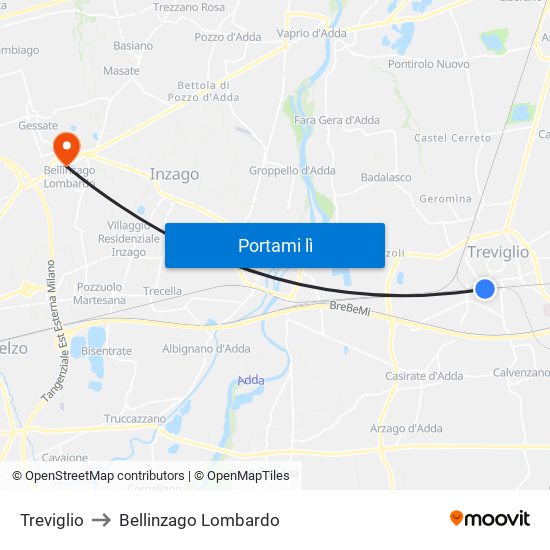 Treviglio to Bellinzago Lombardo map