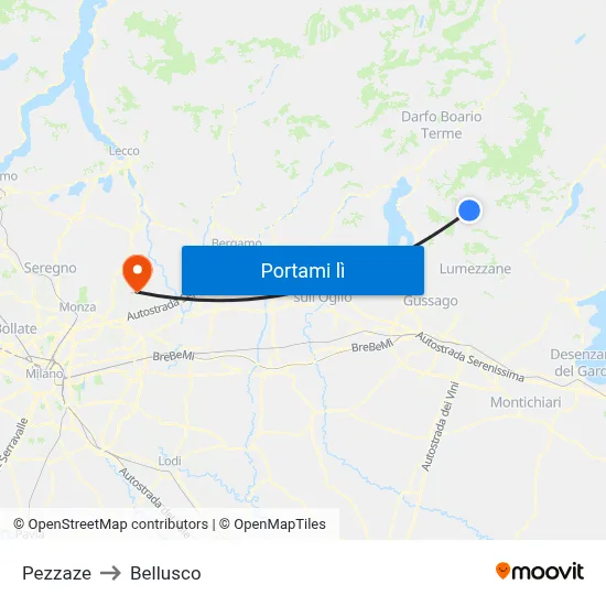 Pezzaze to Bellusco map