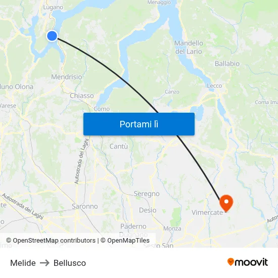 Melide to Bellusco map