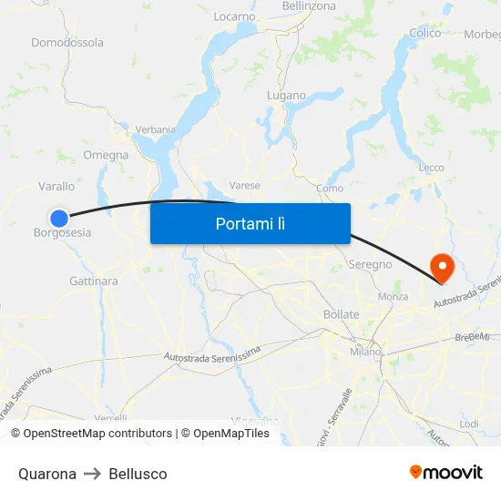 Quarona to Bellusco map