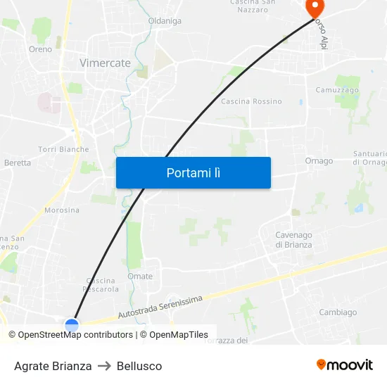 Agrate Brianza to Bellusco map