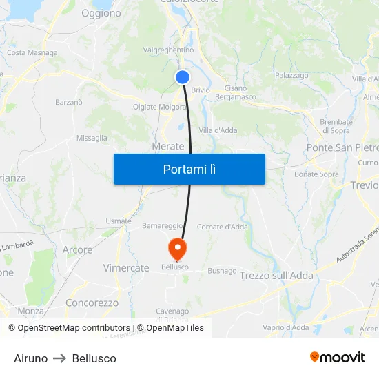 Airuno to Bellusco map