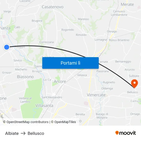 Albiate to Bellusco map