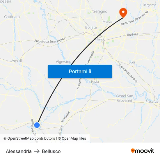 Alessandria to Bellusco map
